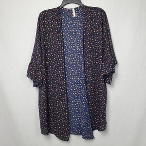 LilyPad Large Navy Floral Open Front Cover Top